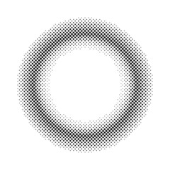 Wall Mural - Circular dot frame. Circle faded dots. Round border with effect halftone. Modern pattern. Futuristic ring. Radiant boarder isolated on white background. Semitone digital points. Vector illustration