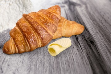 Sticker - French cuisine. Croissants with butter. Bakery. Organic products. Food