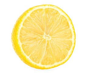 Wall Mural - Slice of lemon fruit isolated on a white background. Half of lemon citrus fruit.