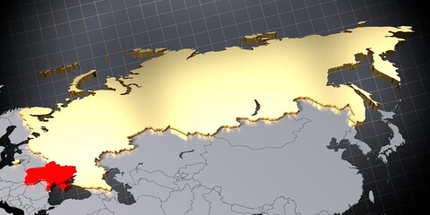 Russia and Ukraine map - 3D illustration