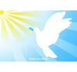 © Tati Star - White dove of peace on the background of the blue sky and the rays of the sun with a heart in the colors of the Ukrainian flag. Poster in support of the people of Ukraine.
