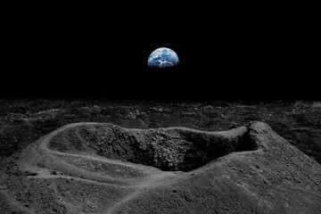 Wall Mural - moon and earth in dark space