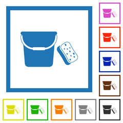 Sticker - Bucket and sponge flat framed icons