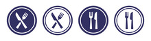 Plate Icon Set. Containing Dish, Fork And Knife Icon Vector Illustration.