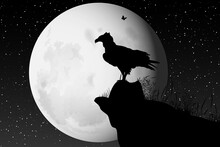 Cute Eagle And Moon Silhouette