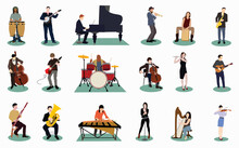 Illustration Set Of Musician Playing Different Instruments	