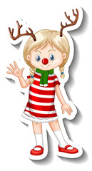 Sticker - A girl in Christmas costumes