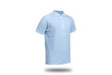 Baby Blue Polo Shirt With Ghost Model Concept Floating In Plain Background