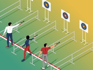 Wall Mural - Isometric Shooting Range Composition