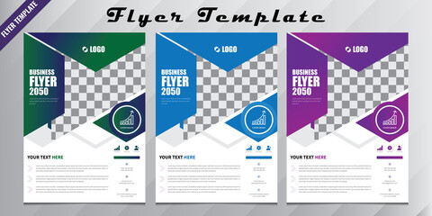 Wall Mural - Flyer Template, Business Flyer, Corporate Flyer Layout with Image Header, Marketing flyer Accents, Brochure design, cover modern layout, poster, party flyer in A4 with colorful triangles. letter flyer