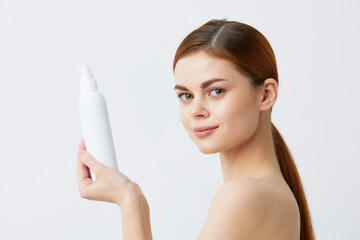 Wall Mural - beautiful woman body lotion rejuvenation cosmetics light background