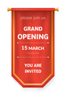 Realistic red pennant textile flag, grand opening label. Advertising canvas opening banners vector