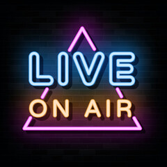 Wall Mural - Live On Air Neon Signs Vector. Design Template Neon Style