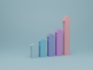 Ascending graph for growing success business and finance. Growth, finance, graph and invest business concept. 3d render illustration.