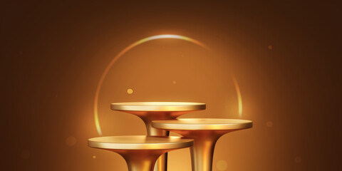 Wall Mural - empty stage gold luxury podium 3d background presentation scene of abstract golden product pedestal 