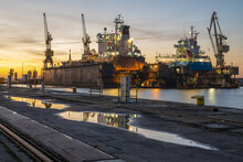 Commercial Vessels Overhauled At A Ship Repair Yard