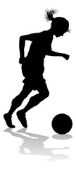 Canvas Print - Female Soccer Football Player Woman Silhouette