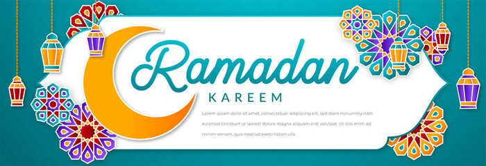 ramadan kareem background with arabian lantern and calligraphy use for social media ads and banner template