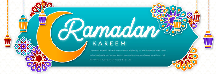 Wall Mural - ramadan kareem background with arabian lantern and calligraphy use for social media ads and banner template