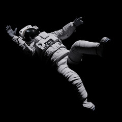 Wall Mural - astronaut in distress, spaceman with damaged helmet isolated on black background