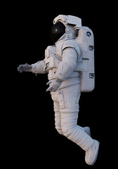 Wall Mural - astronaut flying in outer space, isolated on black background