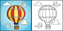 Hot Air Ballon Coloring Page Vehicle Illustration