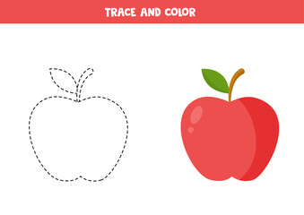 Canvas Print - Trace and color cute red apple. Worksheet for children.