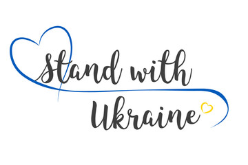 Wall Mural - We stand with Ukraine lettering with blue and yellow hearts