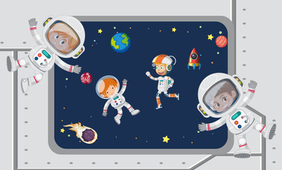 Wall Mural - spaceship monitor scene with astronaut