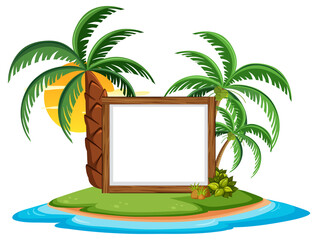 Wall Mural - Empty banner template with summer beach element isolated