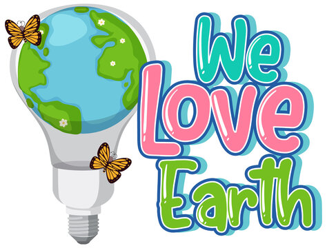 We Love Earth logo with earth light bulb