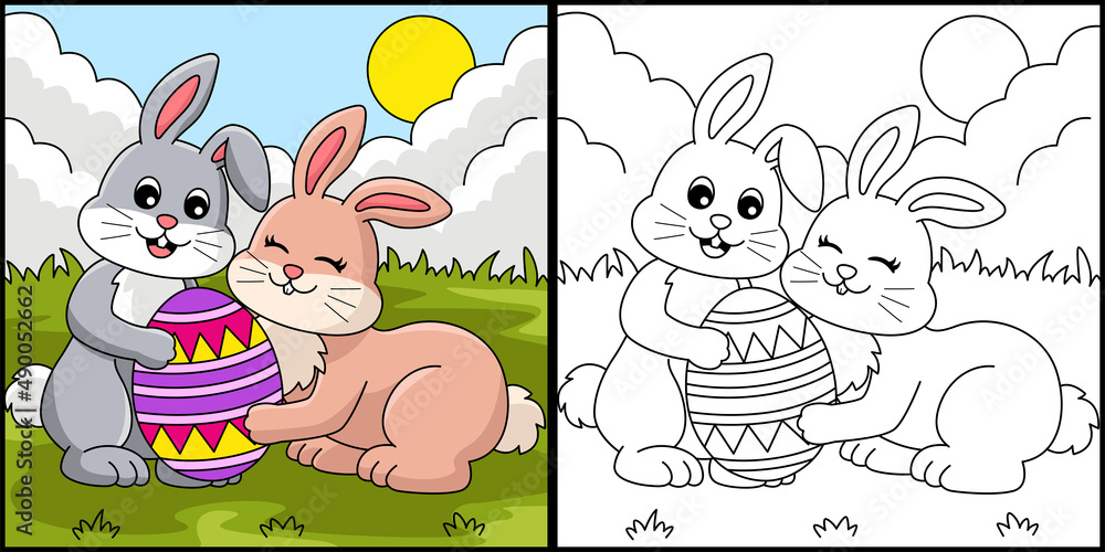 Rabbit Holding Easter Egg Coloring Illustration Stock Vector | Adobe Stock