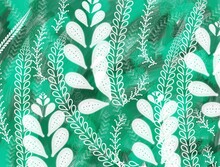 Textured Floral Pattern With Leafs, Green White Illustration