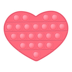 Wall Mural - Pop it coral pink heart for a Valentines day as a fashionable silicon fidget toy. Addictive anti-stress cute toy in pastel colors. Bubble popit for kids. Vector illustration isolated on a white