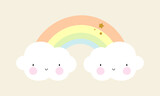 Fototapeta Dinusie - Cute Rainbow and Clouds. For kids stuff, card, posters, banners, books, printing on the pack, printing on clothes, fabric, wallpaper, textile or dishes. Vector illustration.