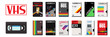 Vector collection set of vector cassette tapes old 80's style graphics. Blockbuster videos. VHS effect. 80's and 90's style. Retro vintage covers. Easy to edit design templates