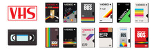 Vector Collection Set Of Vector Cassette Tapes Old 80's Style Graphics. Blockbuster Videos. VHS Effect. 80's And 90's Style. Retro Vintage Covers. Easy To Edit Design Templates