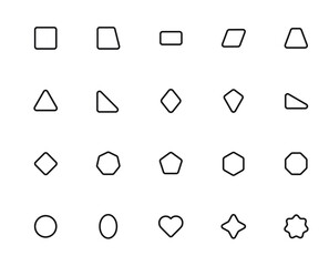 Basic shape 20 icons set design. Contains such as rectangle, oval, circle, triangle, polygon, star, and more. Vector illustration Eps 10