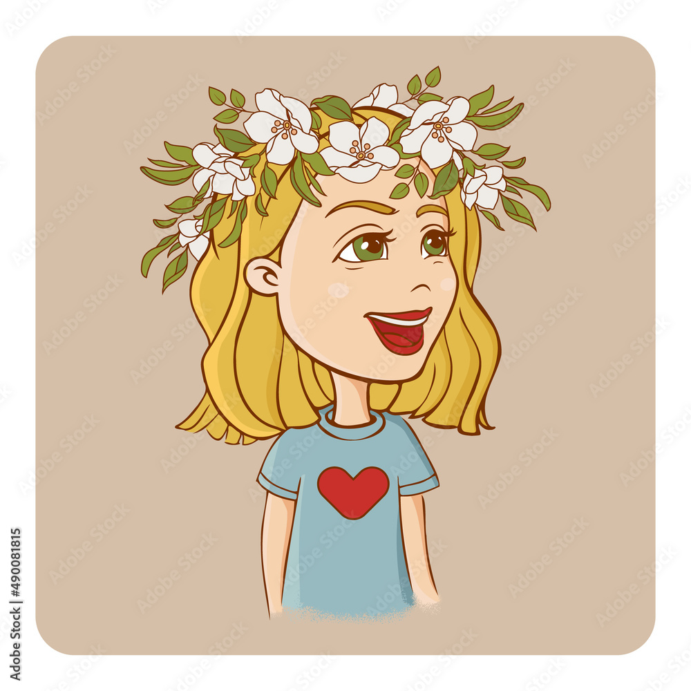 Cute cartoon vector illustration with smiling girl isolated on a ...