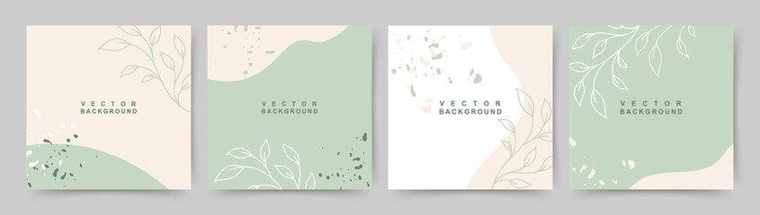 minimal social media post templates. abstract green organic shapes floral background. editable vecto