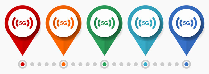 Leinwandbilder - 5g internet concept vector icon set, flat design communication pointers, infographic template easy to edit