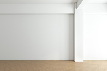 Wall Mural - Minimalist empty room with white wall and wood floor. 3d rendering