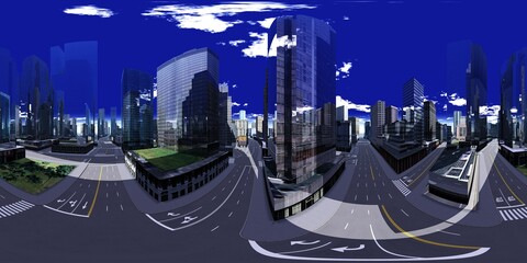 Panorama of the city. HDRI, environment map , Round panorama, spherical panorama, equidistant projection, panorama 360, cityscape, 3d rendering