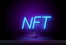 Outline Neon NFT Icon. Glowing Neon Nft Sign, Non-fungible Token Pictogram In Vivid Colors. Crypto Art, Virtual Cryptography Artwork, Collectible Digital Token. Vector Icon Set, Sign, Symbol For UI