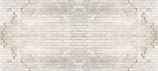 Aufkleber - White gray light damaged rustic brick wall brickwork stonework masonry texture background banner panorama pattern template architecture, with cracks