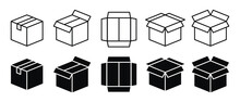 Box Delivery Icon Set. Shopping Package Box. Cardboard Box Icons In Flat Style. Vector Illustration.