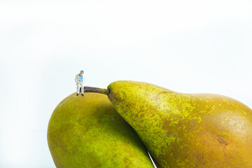 Canvas Print - a man sits on the pear stalk