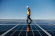 © Dusan Petkovic - A repairman walking on the rooftop and looking for solar panel to fix.