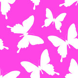 Fototapeta Motyle - Close-up of white butterflies isolated on a pink background vector