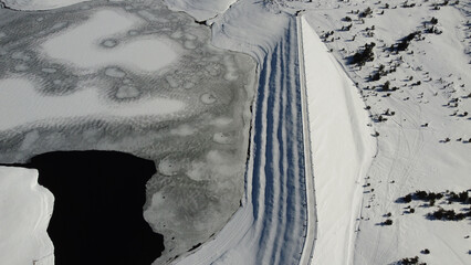 Sticker - Aerial view of the Belmeken Dam on a cold snowy winter day